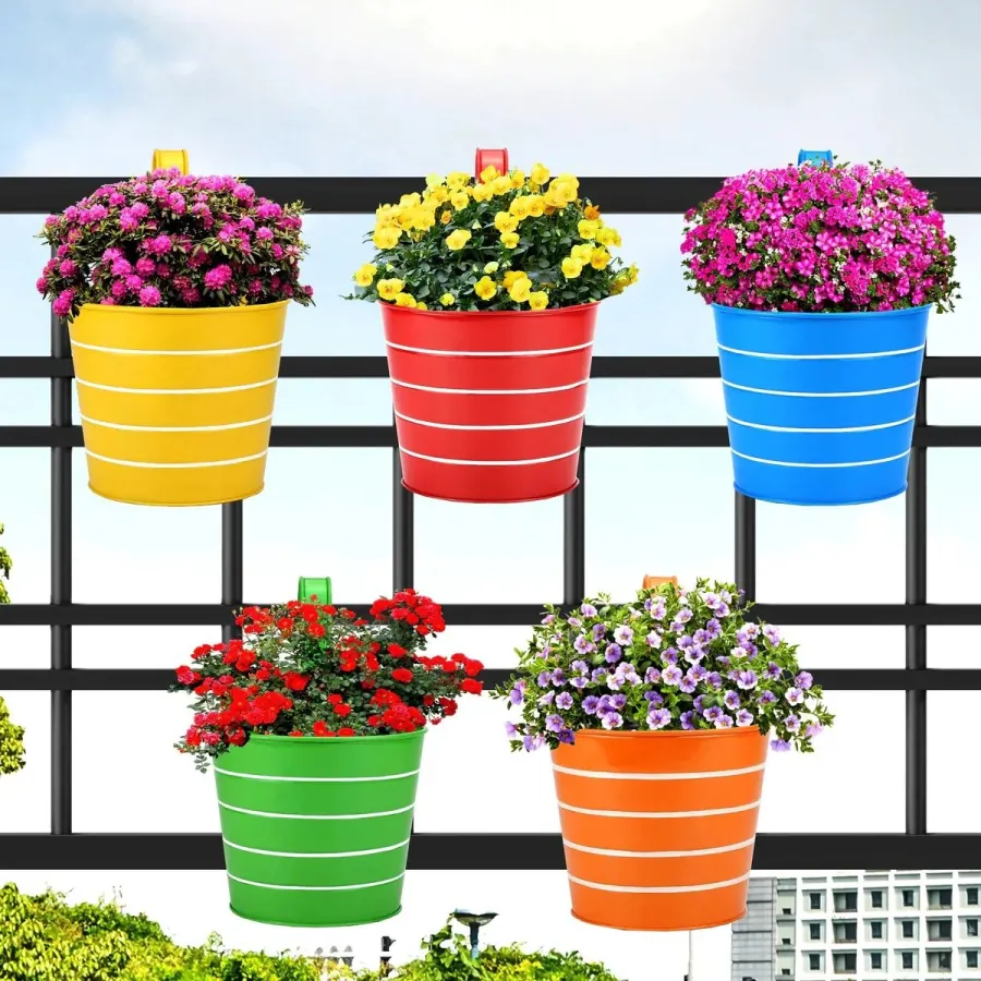 Striped Railing Pots
