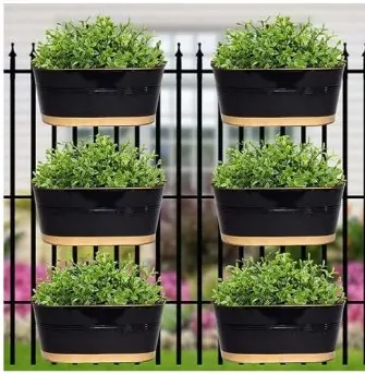 Black Railing Oval Pots Set of 6