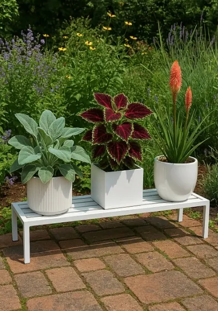 White Bench Plant Stand