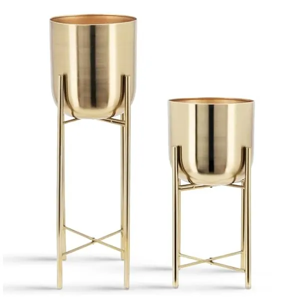 Gold Planter on Black Stand Set of 2